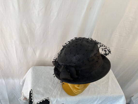 Black Straw Vintage Hat - image 2