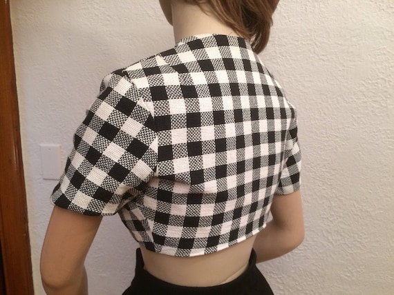 Vintage Plaid Black and White Bolero Jacket Small - image 4