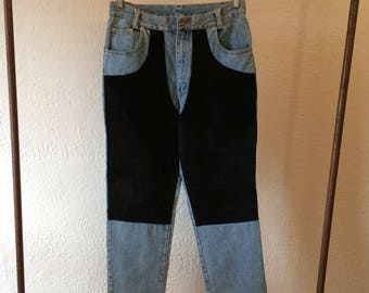 80'S  Nada Nuff  Jeans with Black Suede Chaps High Waist Pants