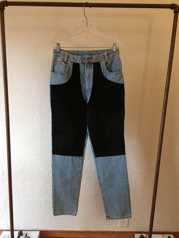 80'S Nada Nuff Jeans With Black Suede Chaps High Waist - Etsy