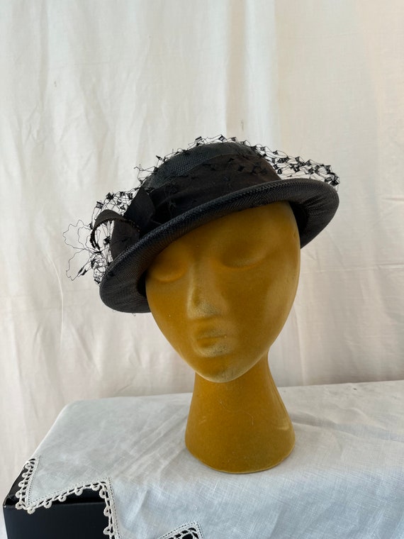 Black Straw Vintage Hat - image 1