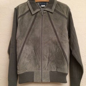 Manteau vintage en daim gris des années 80 et en tricot, fabriqué en Corée