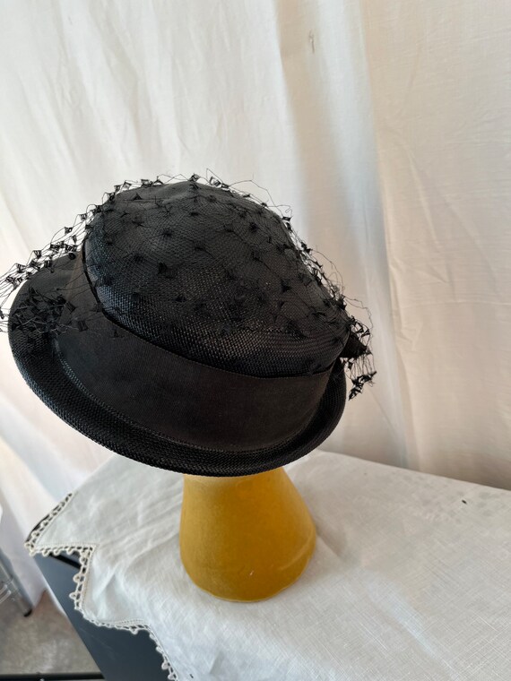Black Straw Vintage Hat - image 5