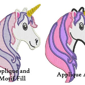 2 unicorn applique machine embroidery designs, 8 formats(pes,exp,jef,dst,xxx,hus,vip,vp3), 2 zip files, Instant download