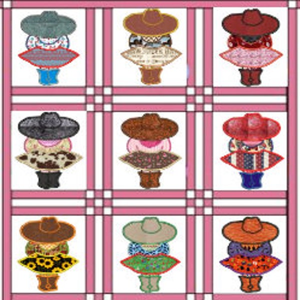 REVISED Cowgirl Sue inspired machine embroidery Applique,4 sizes,8 formats(dst,exp,jef,hus,pes,vip,vp3,xxx),instant download,1 zip files