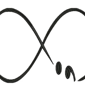 May include: Black embroidered infinity symbol with a semicolon design. The symbol is a continuous loop, with the semicolon placed to the right of the infinity symbol. The design is on a white background.