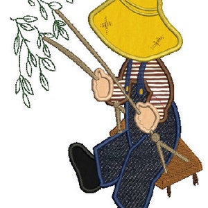 Sunbonnet Sam Swing sitting machine embroidery Applique, 4 sizes, 8 formats(dst,exp,jef,hus,pes,vip,vp3,xxx),instant download, 1 zip w/PDF