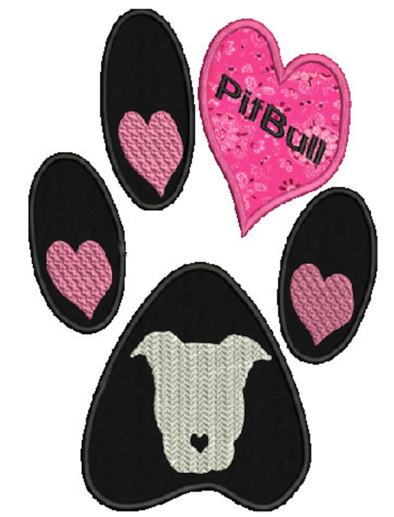 Pitbull Paw Print Machine Embroidery Applique4 Sizes8 | Etsy