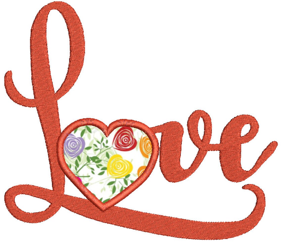 Love Applique Machine Embroidery Applique Design4 Sizes8 Etsy UK