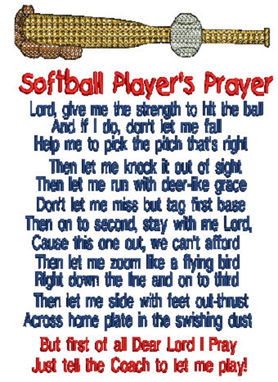 Softball Players Prayer Machine Embroidery Motif Design4 Etsy