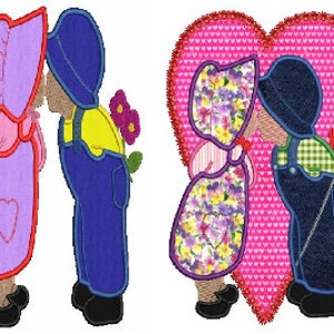 Sunbonnet &quot;first&quot; Love machine embroidery Applique,4 sizes,8 formats(dst,exp,jef,hus,pes,vip,vp3,xxx),instant download,2 zip files with PDF
