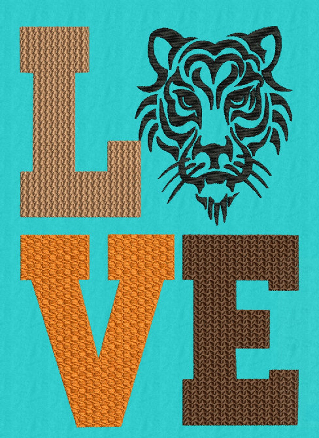 Love Tiger Filled Embroidery Design, 4 Sizes, 8formats(dst,exp,hus