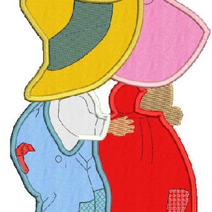 Sunbonnet Sue and Sam Applique Machine Embroidery Design, 4 sizes, 8 formats, Instant download, 1 zip file w/pdf