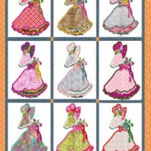Sunbonnet Bride machine embroidery Applique design,4 sizes,8 formats(dst,exp,jef,hus,pes,vip,vp3,xxx),instant download,1 zip files