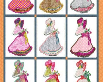 Sunbonnet Bride machine embroidery Applique design,4 sizes,8 formats(dst,exp,jef,hus,pes,vip,vp3,xxx),instant download,1 zip files