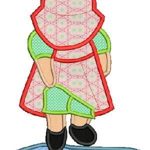Sunbonnet Sue in the mud puddle, machine embroidery Applique,4 sizes,8 formats(dst,exp,jef,hus,pes,vip,vp3,xxx),instant download,1 zip w/PDF