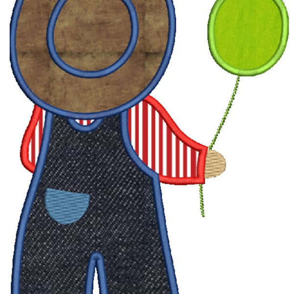 Sam Overall Bill Balloon machine embroidery Applique design,4 sizes,8 formats(dst,exp,jef,hus,pes,vip,vp3,xxx),instant download,1 zip w/PDF