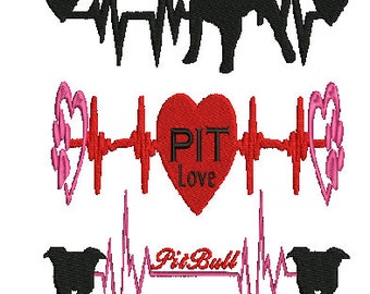 PitBull EKG,3 designs, machine embroidery,1 size,8 formats(dst,exp,jef,hus,pes,vip,vp3,xxx),instant download,4 zips &pdf