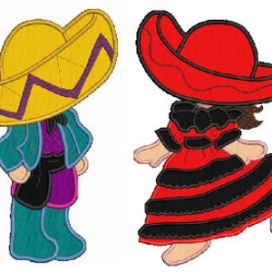 2 Sunbonnet senor-senorita machine embroidery Applique,4 sizes,8 formats(dst,exp,jef,hus,pes,vip,vp3,xxx),instant download,2 zip file