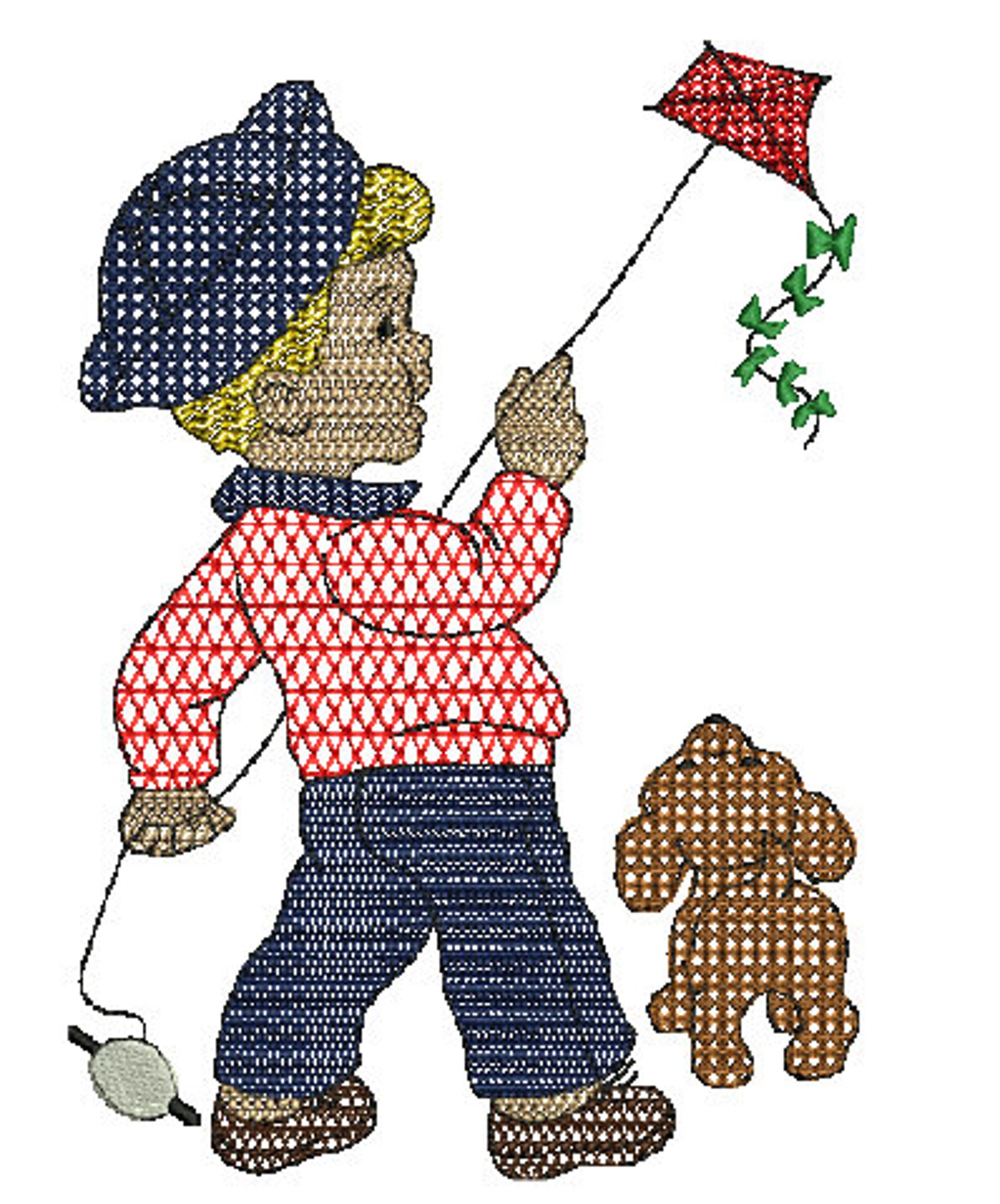 Boy and Dog Flying Kite Colorwork Machine Embroidery8 Etsy