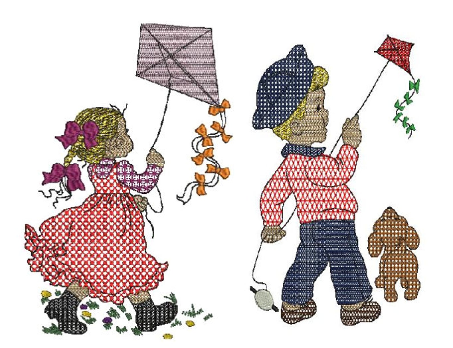 Boy and Dog Flying Kite Colorwork Machine Embroidery8 Etsy