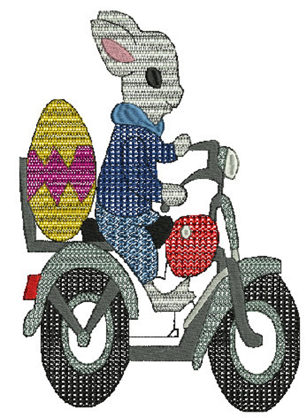 Easter Bunny Motorcycle Colorline Motif Machine Embroidery,4 Sizes