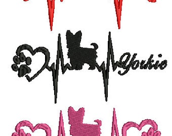 Yorkie EKG, 3 Designs, Maschinenstickerei, 1 Größen, 8 Formate(dst,exp,jef,hus,pes,vip,vp3,xxx), sofortiger Download, 4 Reißverschlüsse & pdf