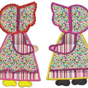 Set of 2 Sunbonnet Sue Dolls 2  machine embroidery Applique,4 sizes,8 formats(dst,exp,jef,hus,pes,vip,vp3,xxx),instant download,2 zips w/PDF