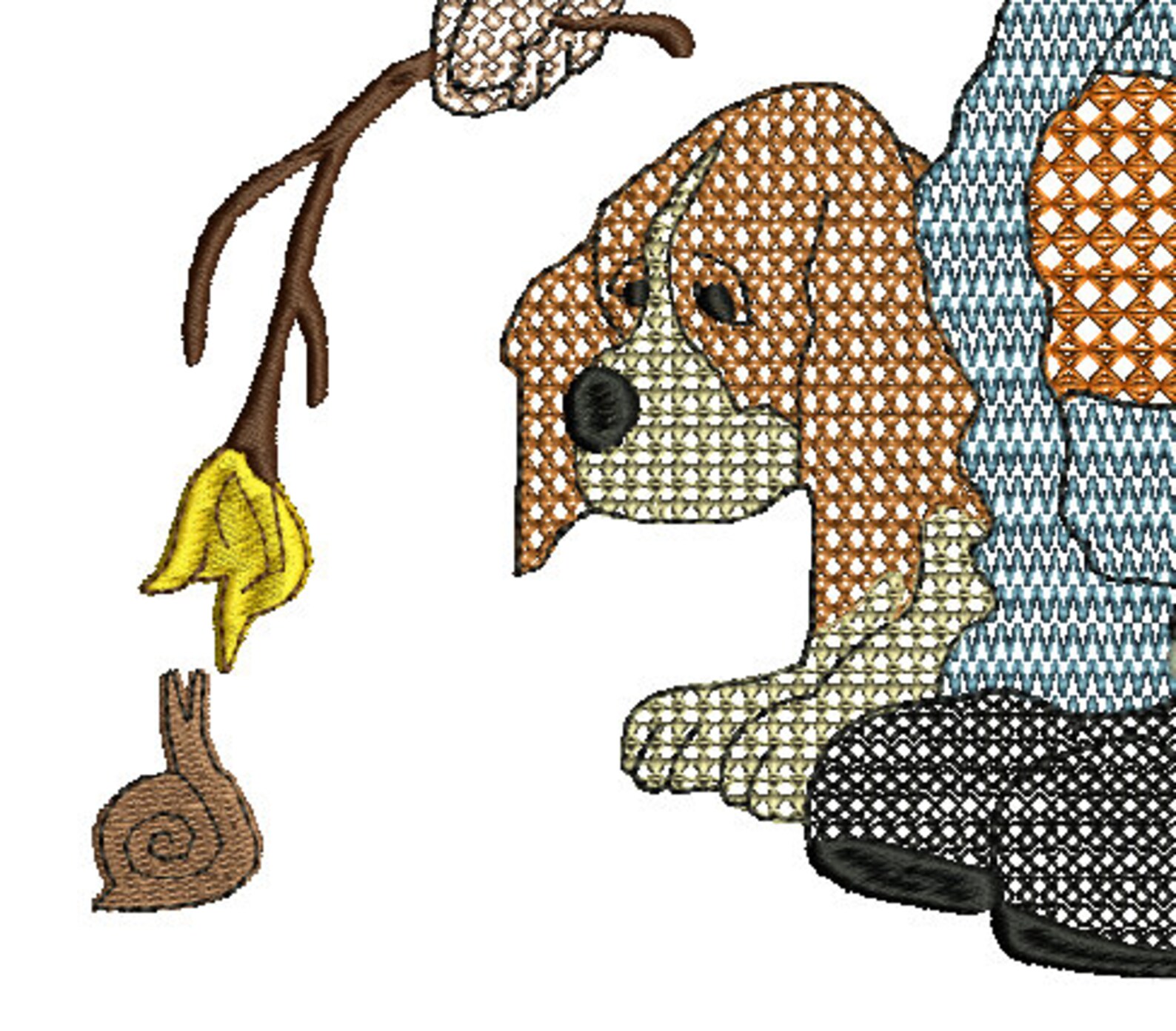 Snails and Puppy Dog Tails Colorwork Machine Embroidery4 Etsy