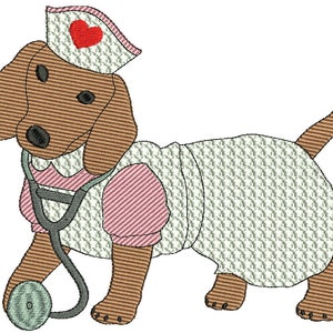 Dachshund Nurse Machine Embroidery Design,4 sizes,8 formats(dst,exp,jef,hus,pes,vip,vp3,xxx), 1 ZIP file, Instant download