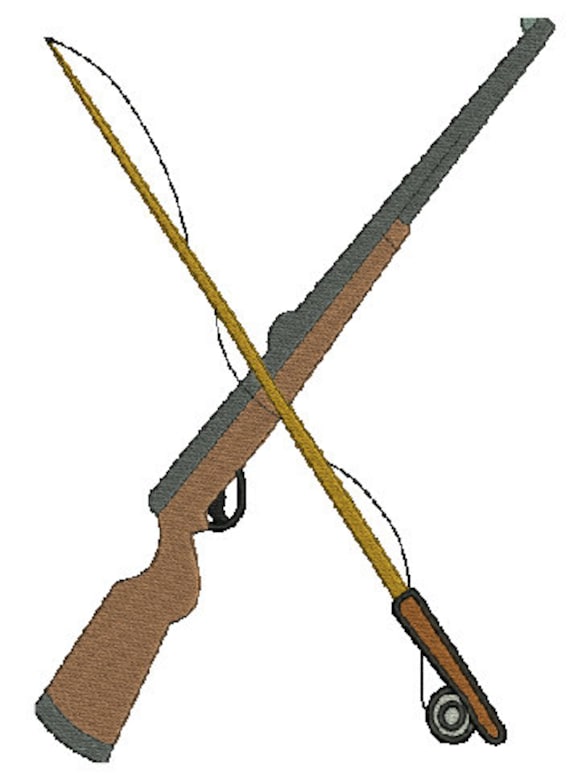 fishing pole and gun machine embroidery design, 4 sizes, 8  formats(dst,exp,jef,hus,pes,vip,vp3,xxx),instant download, 1 zip file