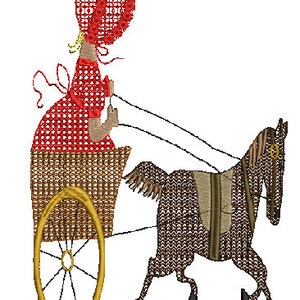 サンボンネット スーと馬のカラーワーク機械刺繍、4 サイズ、8 形式 (dst、exp、jef、hus、pes、vip、vp3、xxx)、即時ダウンロード、1 つの zip ファイル