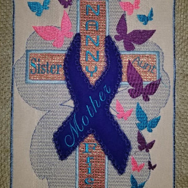 Alzheimer Ribbon cross machine embroidery Applique w/flower,4 sizes,8 formats(dst,exp,jef,hus,pes,vip,vp3,xxx),instant download,1 zip w/PDF