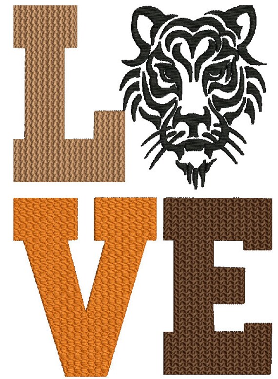 Love Tiger Filled Embroidery Design, 4 Sizes, 8formats(dst,exp,hus