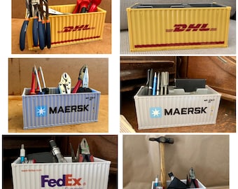Model 1:30 Maersk/FedEx/DHL Shipping Container Pen/Card Holder - Tool Storage - Desk Tidy - Unique Man Cave Office Gift