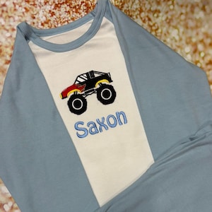 Embroidered Transport Pyjamas, Personalised Monster Truck Outfit