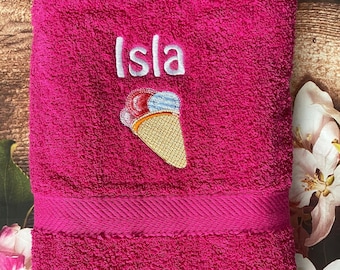 Towel with Ice cream design & personalised with embroidered name - swimming beach towel