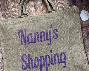 Personalised shopping bag - Ideal Mothers Day Gift - Large hessian / jute personalised tote bag. Mummy, Nanny, Granny, Mom