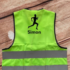 Personalised Mens running Hi-Vis safety vest. Choice of fluorescent colours.