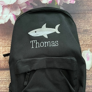 Shark Nursery / Pre-School mini embroidered personalised rucksack. Choice of colour bag. Childs small rucksack