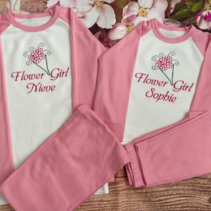 Personalised Pyjamas - Embroidered Flower Girl Wedding Gift, Girls nightwear, Choice of colours. Personalised girls clothing, baby