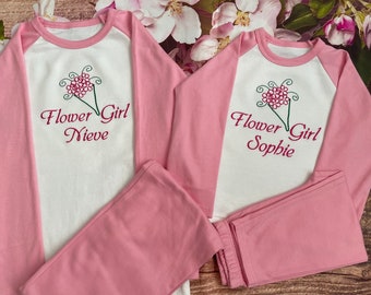 Personalised Pyjamas - Embroidered Flower Girl Wedding Gift, Girls nightwear, Choice of colours. Personalised girls clothing, baby