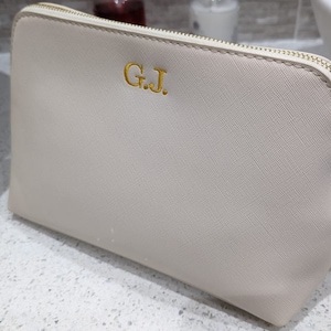 Personalised monogram embroidered wash bag. Leather look, high quality & choice of colours.