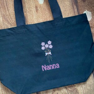 Embroidered flowers personalised canvas tote bag / Mothers Day present /birthday. Choice of flowers, perfect for Mum, Nanny / Granny