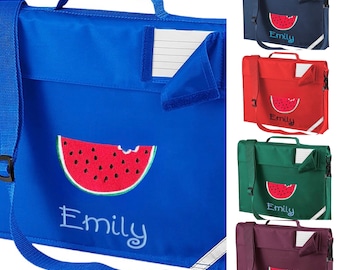 Embroidered Bookbag with strap - Watermelon. Personalised with embroidered name. School bag.