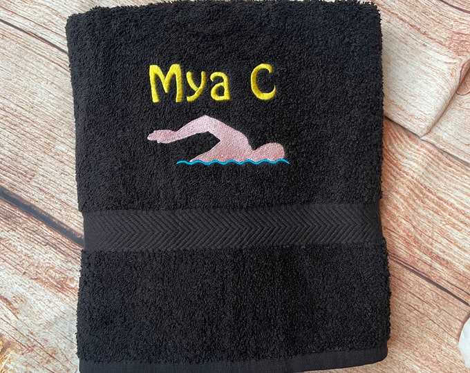 Embroidered Personalised Swimming or Sports Towel. Ideal kids gift- Swimmer