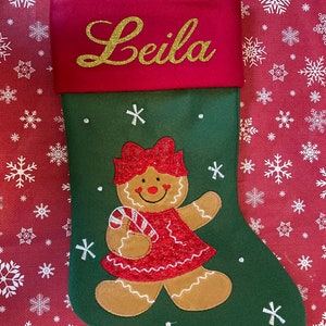 Personalised Christmas Stocking Embroidered / Printed Name Stockings Christmas 2022, Luxury , 40cm Long , Xmas Sock Gingerbread Girl