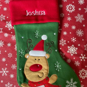 Personalised Christmas Stocking Embroidered / Printed Name Stockings Christmas 2022, Luxury , 40cm Long , Xmas Sock Rudolf