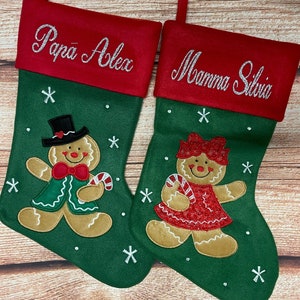 Personalised Christmas Stocking Embroidered / Printed Name Stockings Christmas 2022, Luxury , 40cm Long , Xmas Sock Gingerbread Boy