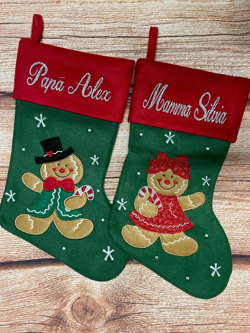 Personalised Christmas Stocking Embroidered / Printed Name Stockings Christmas 2022, Luxury , 40cm Long , Xmas Sock Gingerbread Boy